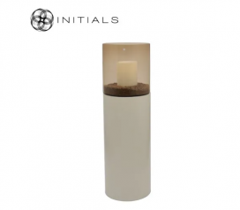 4033 - Sokkel Metaal Rond Metallic Ivoor  excl. windlicht - ⌀27.5 x 80 cm (1)