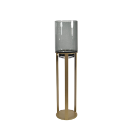 4017 - Sokkel Metaal Rond Ivoor kleur  incl. windlicht Topaz - ⌀13.5 x 30 cm (2)