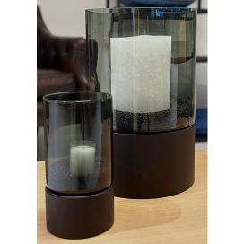 4009 - Sokkel tafelmodel Metaal Zwart | Windlicht Rookglas - ⌀13.5 x 25.5 cm (2)