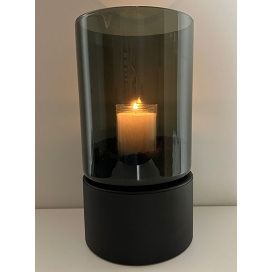 Sokkel tafelmodel Metaal - Zwart + Windlicht (rookglas)