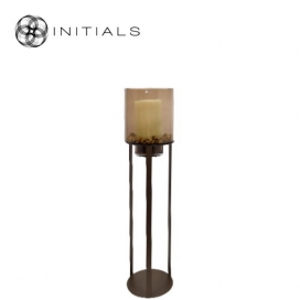 4030 - Sokkel Metaal Rond Metallic Bruin  excl. windlicht - ⌀27.5 x 80 cm (2)