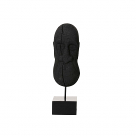 6009 - Zwart houten masker op voet  - Afrikaans masker op standaard (1) (thumbnail)