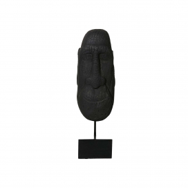 6008 - Zwart houten masker op voet  - Afrikaans masker op standaard (1)